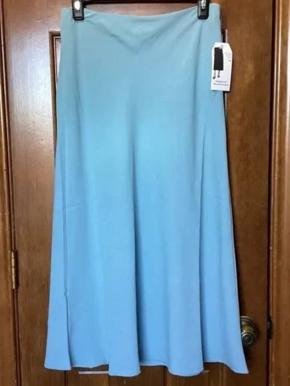 Time and Tru Women's Midi Pull On Slip Skirt Caspian Blue Size L (12-14)